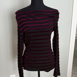 Striped Off-Shoulder Sweater - Black and Purple